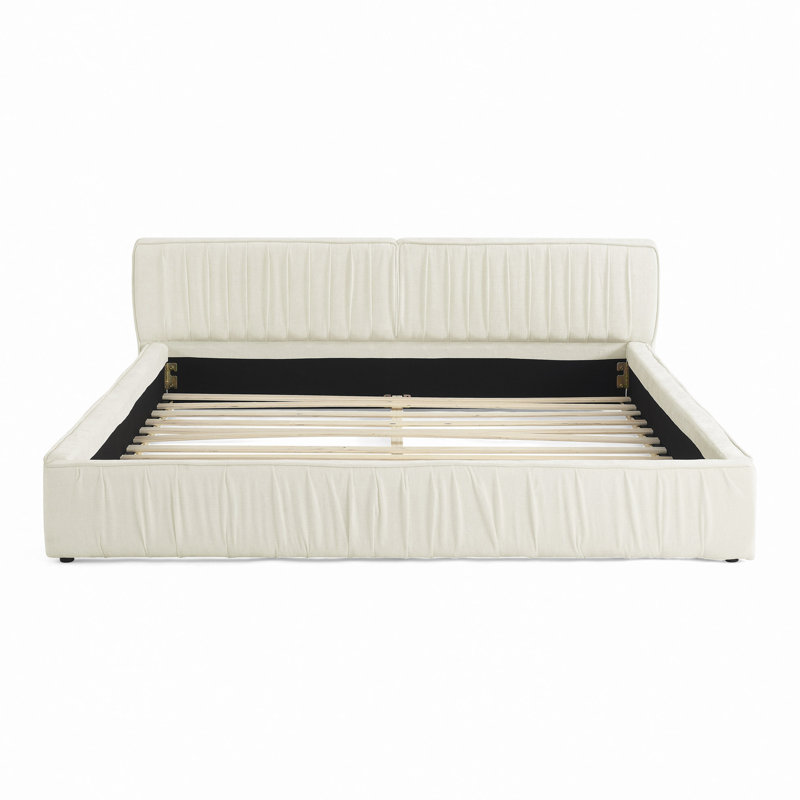 Structure de lit tapissier en tissu chenille avec motif plissé, lit plateforme avec tête de lit et structure solide. Aucun sommier tapissier requis (88 po x 67 po x 23,5 po)