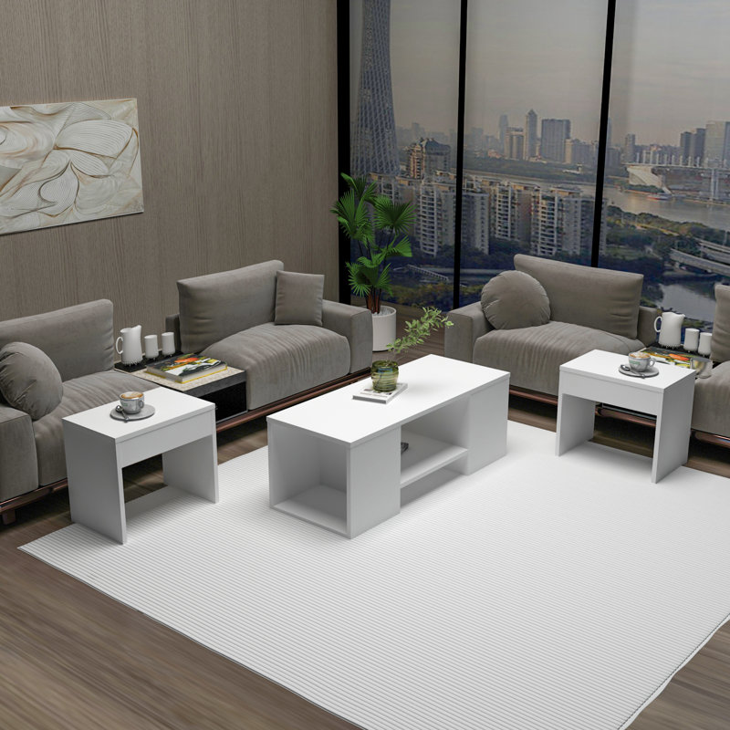 Frame Coffee Table with Storage, White