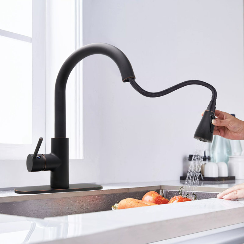 Robinet de cuisine à poignée simple avec plaque de pont JS, Noir