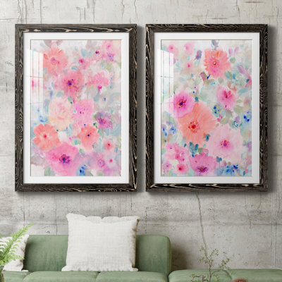 «Bright Floral Design I», ensemble de 2 reproductions d'art sur papier encadrées
