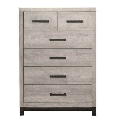 Commode de chambre à coucher bicolore à finition grise 1 pièce avec 5 tiroirs de rangement