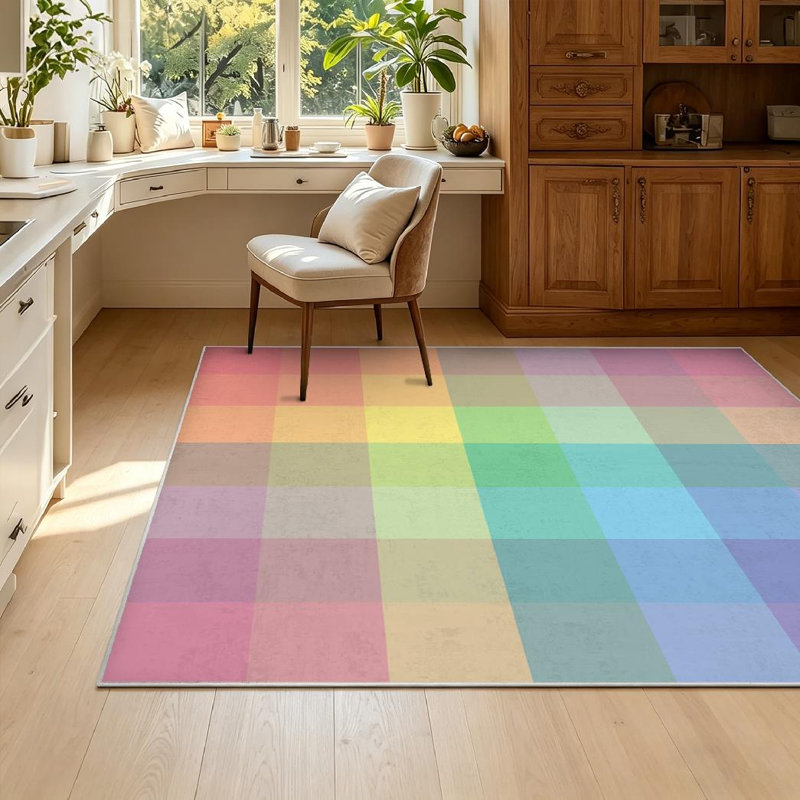 Clear Color Pastel Rainbow Abstract Art Blue Colorful Colors Colour Fabric Machine Washable Indoor Area Rug