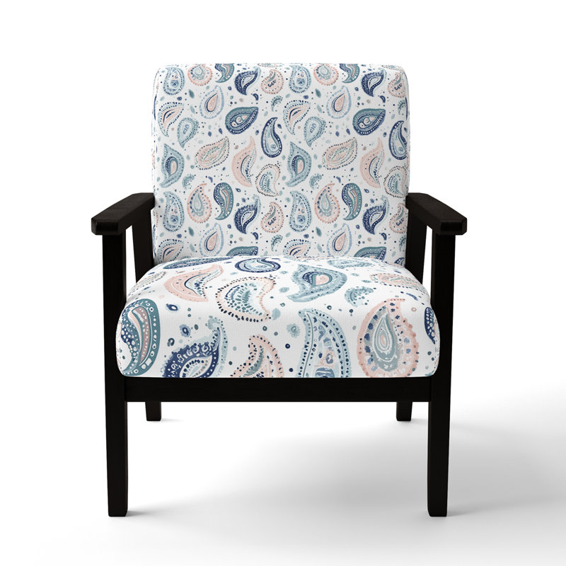 Chaise rembourrée moderne avec accoudoirs Serene Paisley Dreams, Accoudoirs carrés noirs