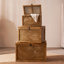Natural Rattan Storage Box Set of 3, Decorative Woven Chest Trunks with Latch Closures