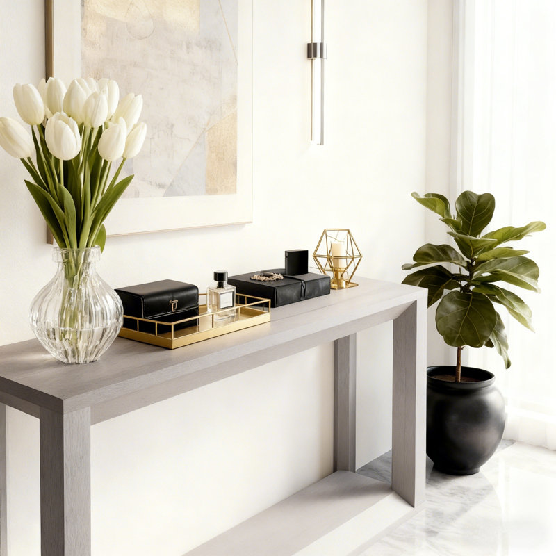 Rectangular Console Table With Storage, Gray