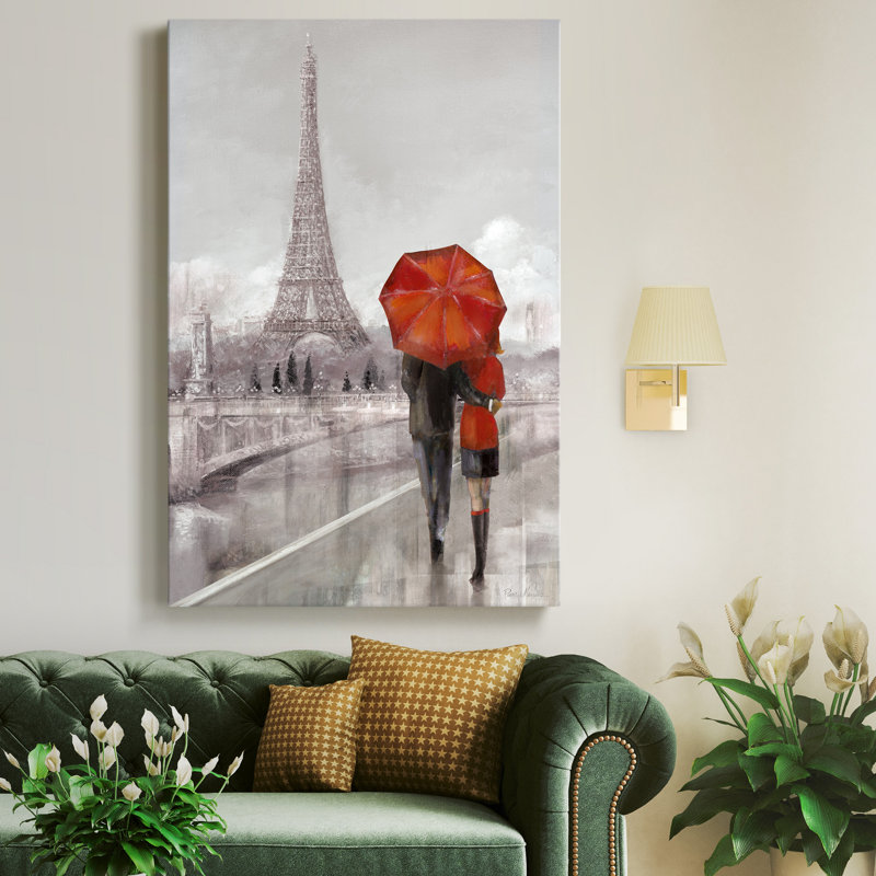 «Modern Couple in Paris» par J Paul, reproduction d'art sur toile tendue, H 36 po x l 24 po x P 1 po
