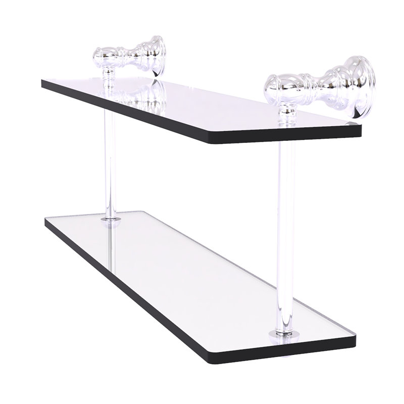 Tablette à 2 niveaux en verre Freyja, H 5,6 po x l 16 po x P 9,2 po, Chrome poli