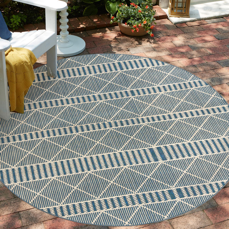 Blue Dalyan Indoor/Outdoor Trellis Rug, Rond 7 pi 10 po