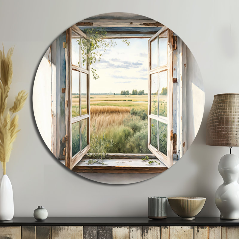 Window To Landscape Views IV - Décoration murale ronde en métal Farm, H 23 po x l 23 po