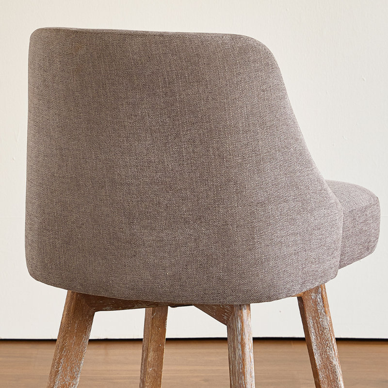 Ensemble de tabourets de bar à hauteur de comptoir de style Mid-Century moderne de 3 360 ° avec pieds en bois massif, chaises pour îlot avec dossier enveloppant, tissu de confort en lin gris
