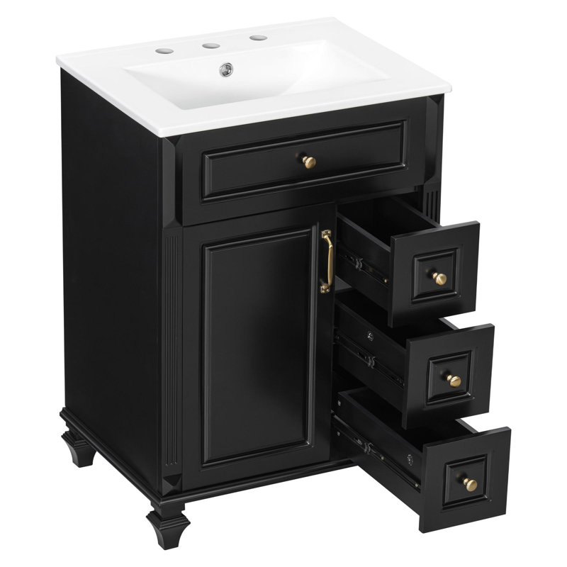 Meuble-lavabo multifonctionnel avec cadre en bois massif, Noir