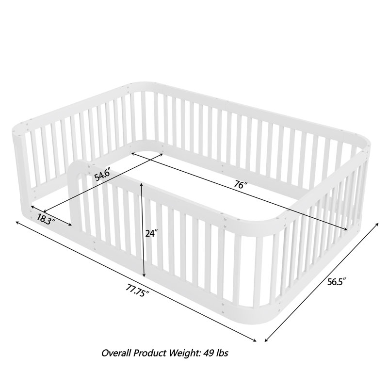 Wood Floor Bed With Guardrail, Full, White