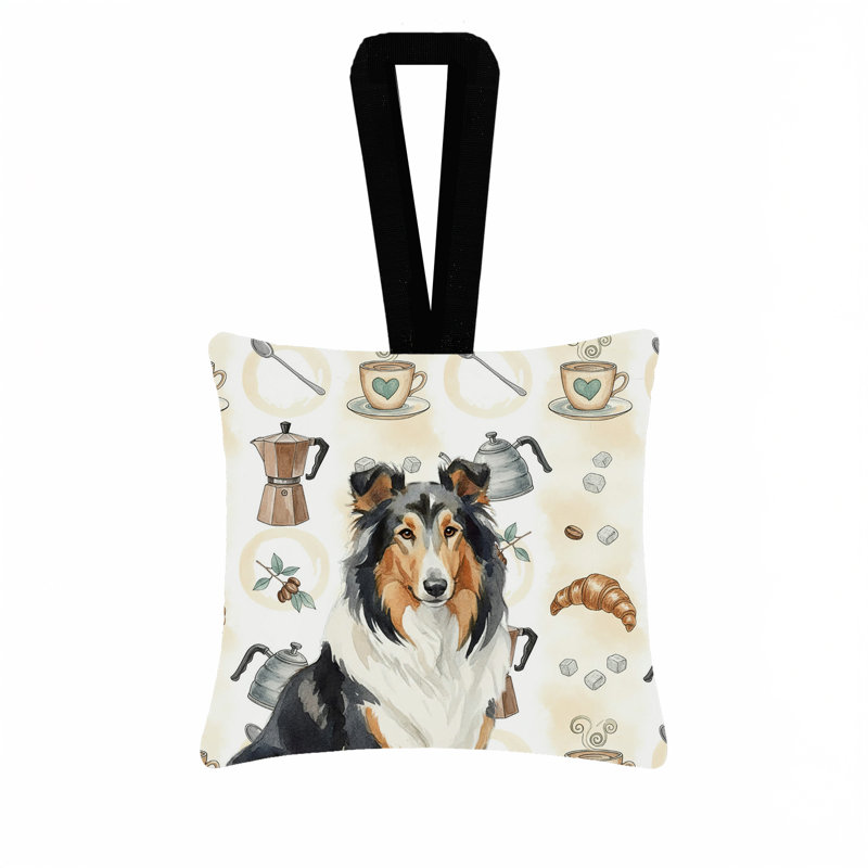 Ornement carré en tissu Tricolor Collie Coffee, Colley tricolore