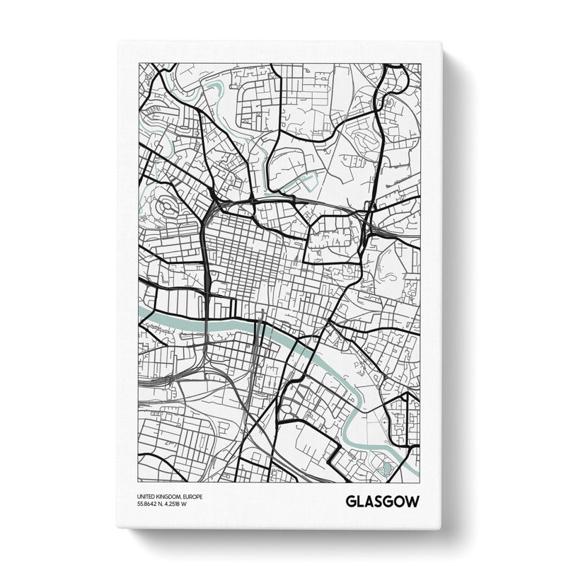 Map Glasgow UK - Wrapped Canvas, 60cm H x 40cm W x 3cm D