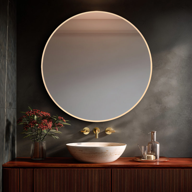 Miroir de salle de bain mural Malakhi, H 36 po x l 36 po, Or brossé