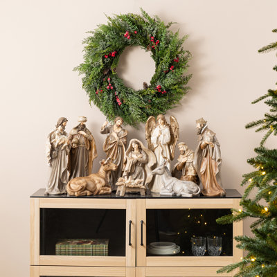 10Pcs Oversized Brown Resin Nativity Figurine Set