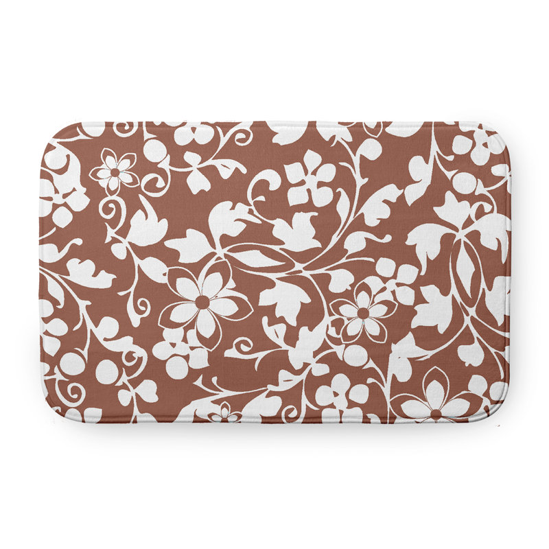 Tapis de bain floral, L 21 po x L 34 po, Brun