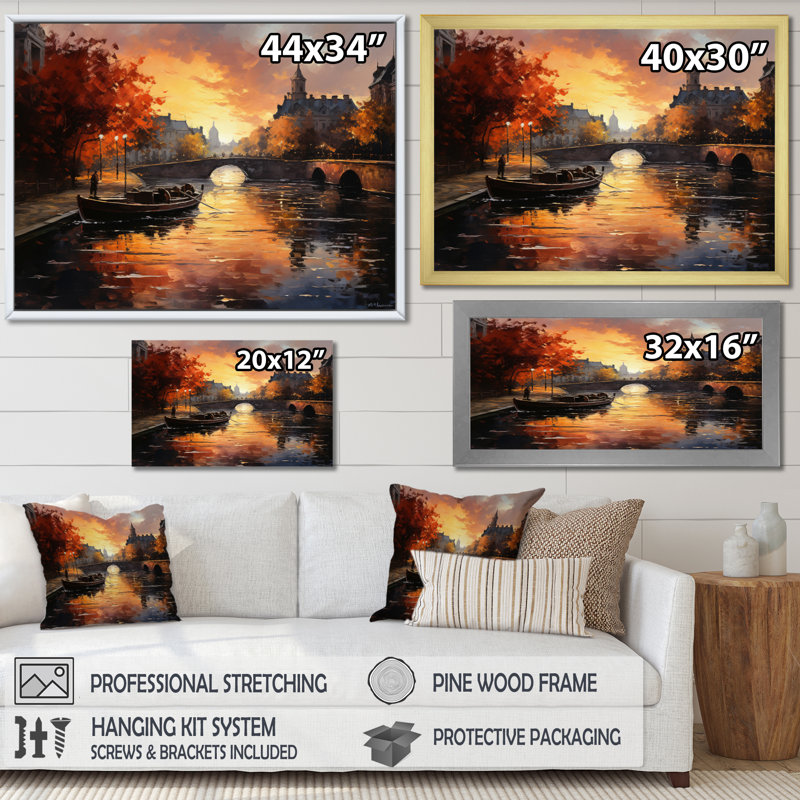 «Yellow Canal Golden Glow Warm» sur impression sur toile, H 30 po x l 40 po x P 1,5 po, Toile tendue