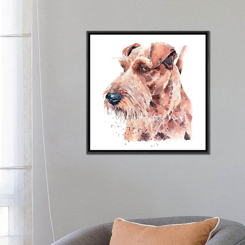 Bull terrier par Edwatercolours-impression, Pas de tapis, Toile encadrée de bois rustique foncé, H 18 po x l 18 po x 1,5 po