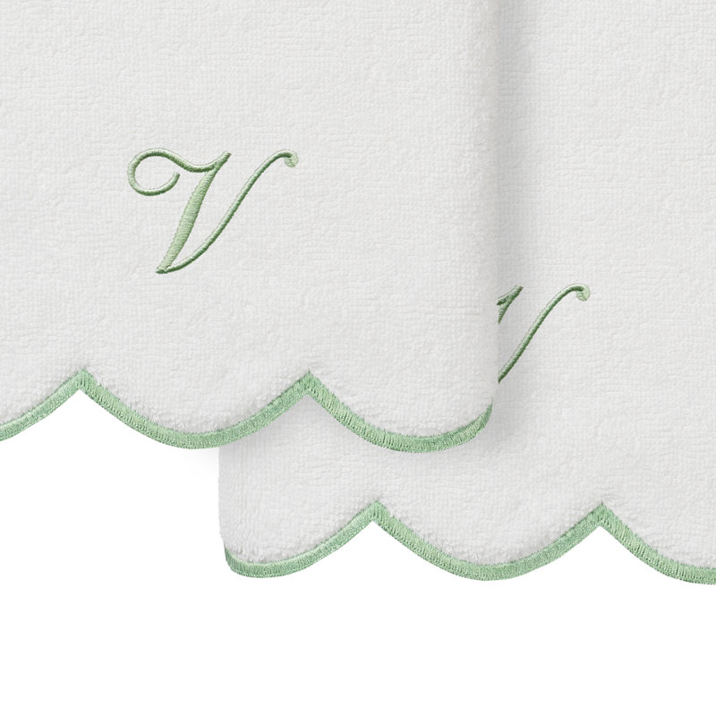  Ensemble de serviettes 100% coton turque ADORNIA, V, Blanc/vert, Ensemble de 2 essuie-mains