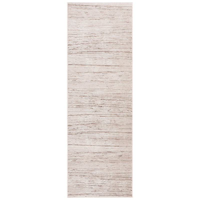 Tapis uni en polypropylène / polyester tissé à la machine en beige / beige foncé, Tapis de couloir 2 pi 6 po x 8 pi