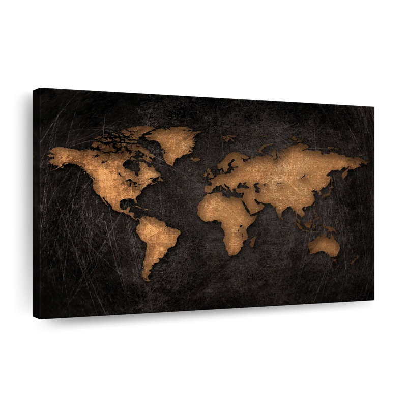 Carte du monde vieilli XXXIV, H 8 po x l 12 po x P 1 po