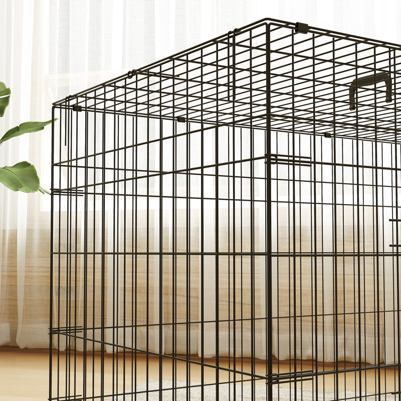 Cage pour chien 30 po, chenil pliant en métal avec 2 portes, plateau, coussin, Grand (H 29,5 po x l 27,6 po x P 41,3 po)