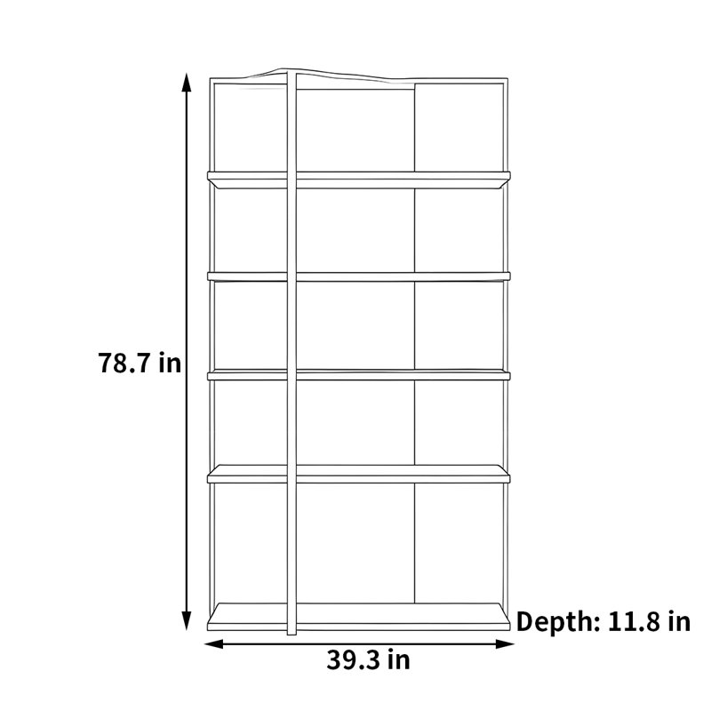 Bibliothèque de luxe minimaliste et légère, (5 tablettes) H 78,7 po x l 39,3 po x P 11,8 po, Noir et or