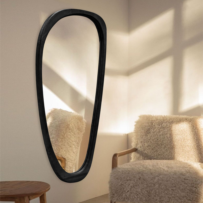 Irregular Natural Wood Frame Wall Mirror, Black, 48" x 22"
