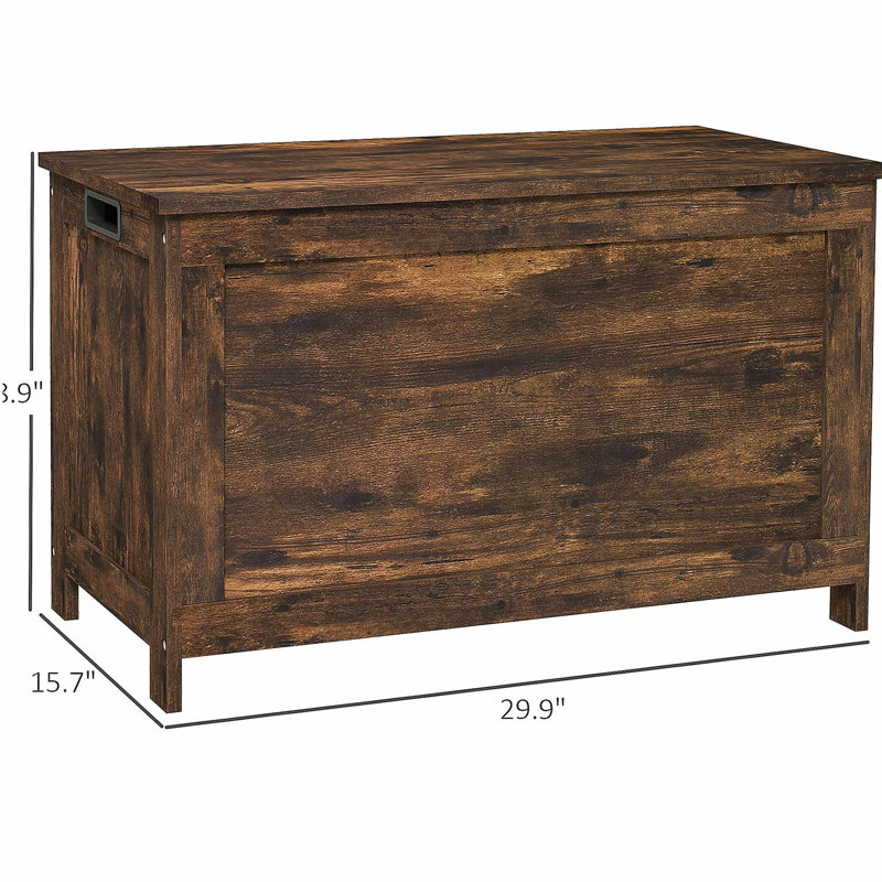 Coffre de rangement 29,9 po avec 2 charnières de sécurité, boîte en bois brun rustique HOMcom