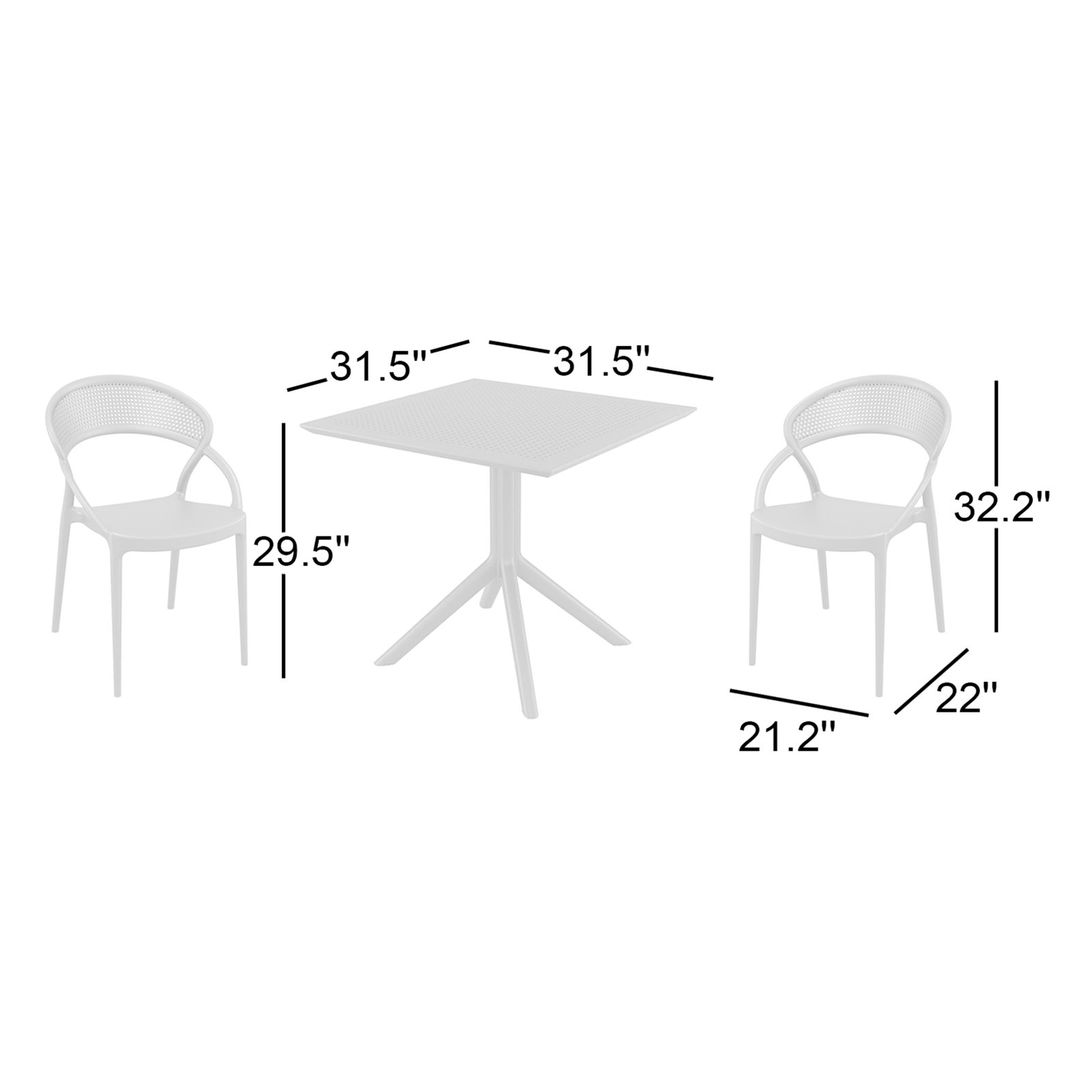 Farrah 32" Patio Bistro Set, White