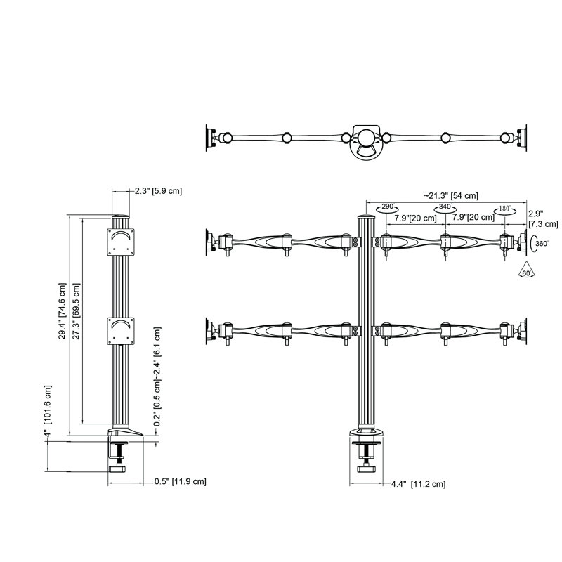 Quad Monitor Full Motion Desk Mount with Clamp Base