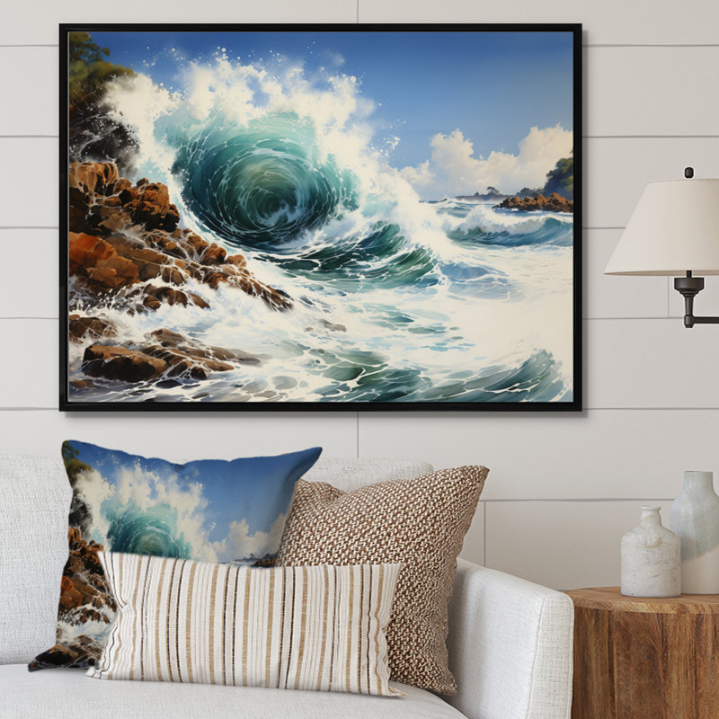 Tempête vagues de fureur I - décoration murale nautique et plage, Cadre flottant noir, H 24 po x l 32 po x P 1 po