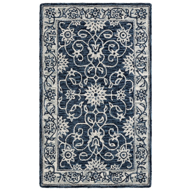 Tapis bleu marine / ivoire Jardin 601, Rectangulaire 3 pi x 5 pi