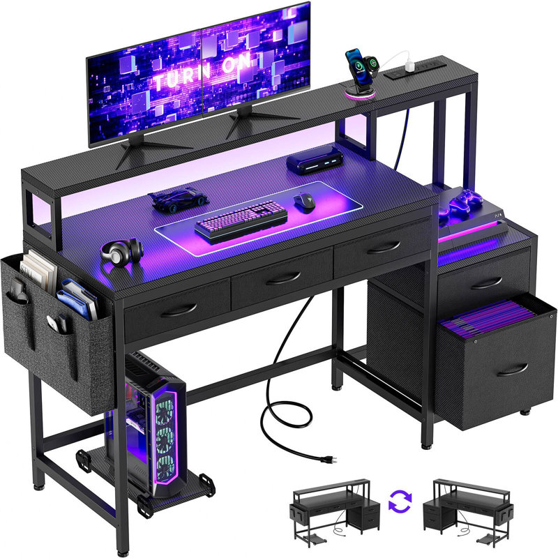 Black 3+2 computer desk