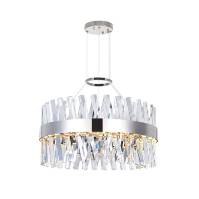 24" Chrome Chandelier for Living Room, Dining Room, or Bedroom – Integrated LED Fixture with Adjustable Chain