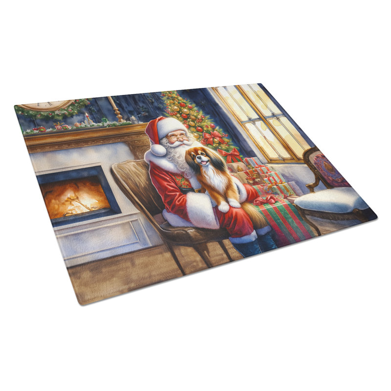 Tibetan Spaniel and Santa Claus Glass Cutting Board