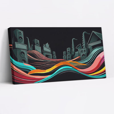 Speakers and Saxophones with Colorful Sound Waves Canvas Wall Art