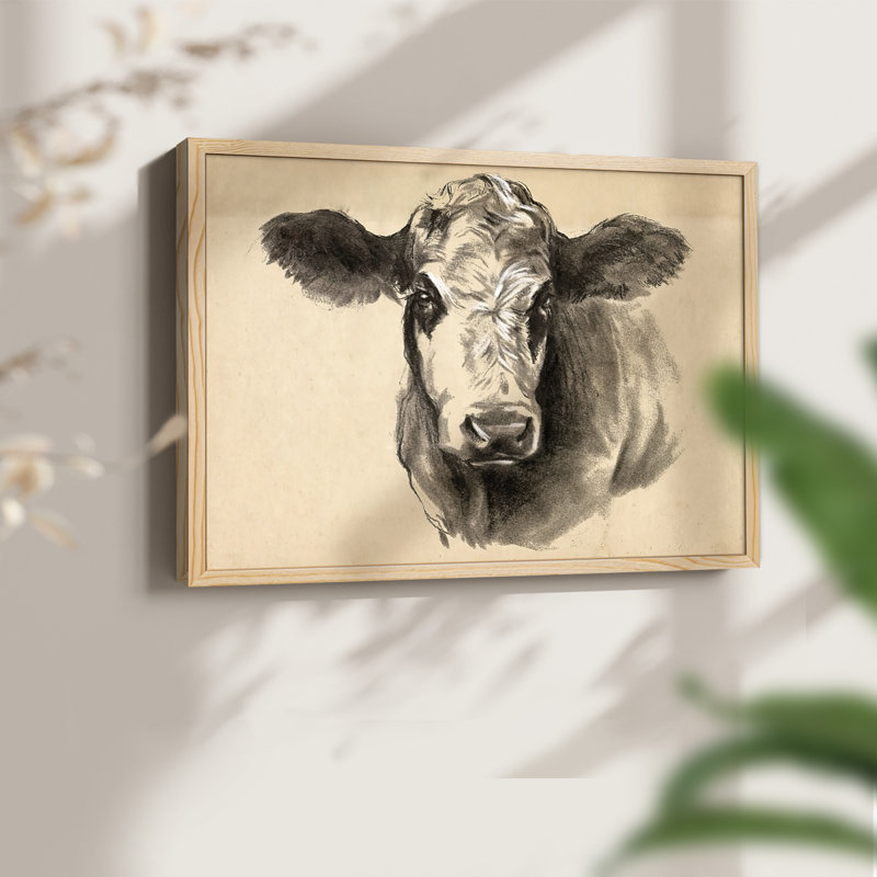 Charcoal Cow I -Framed Print - Restickable, Natural, 16" H x 20" W