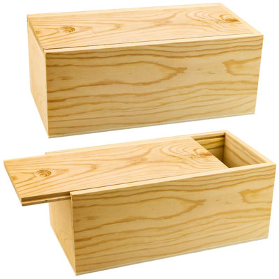 2 Pack Unfinished Wood Storage Box With Slide Lid,Blank Natural Wood Case Container For Christmas,Wedding,Party,Gift Jewelry Box(7.87" X 3.94" X 3.15"