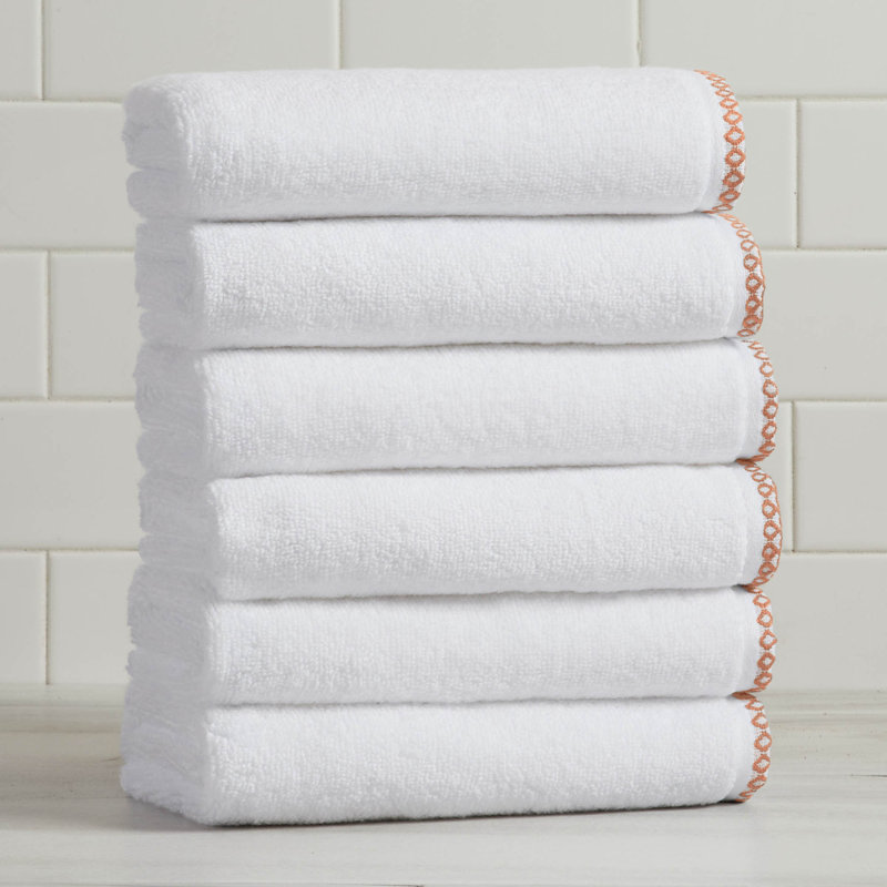 Ensemble de serviettes de bain décoratives en coton léger, Essuie-mains - paquet de 6, Blanc / argile
