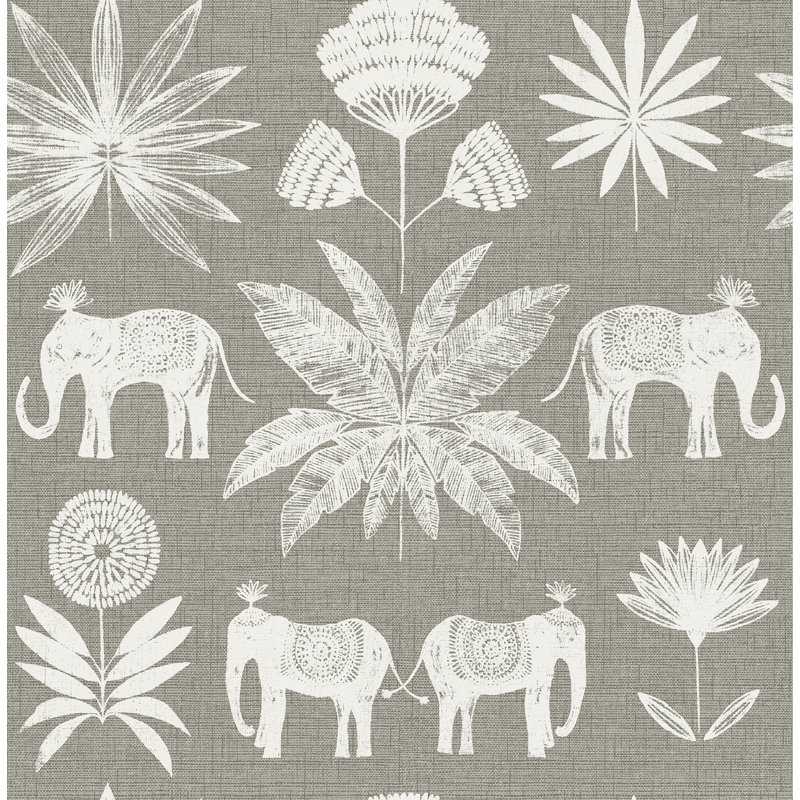 Maravilla Tropical Elephant Luxury Wallpaper, Dove