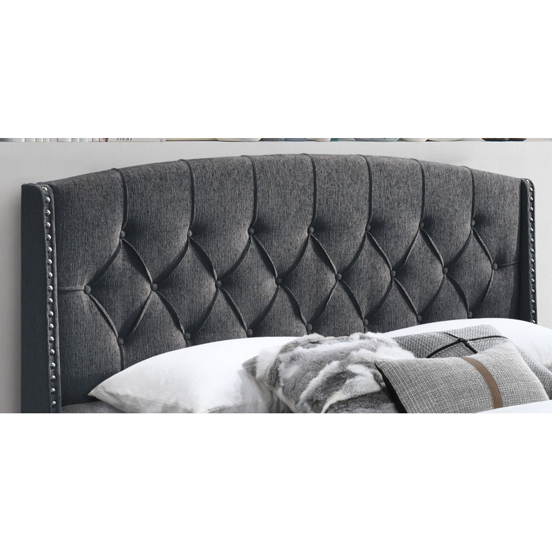 Micael Upholstered Panel Bed, Gray, Queen