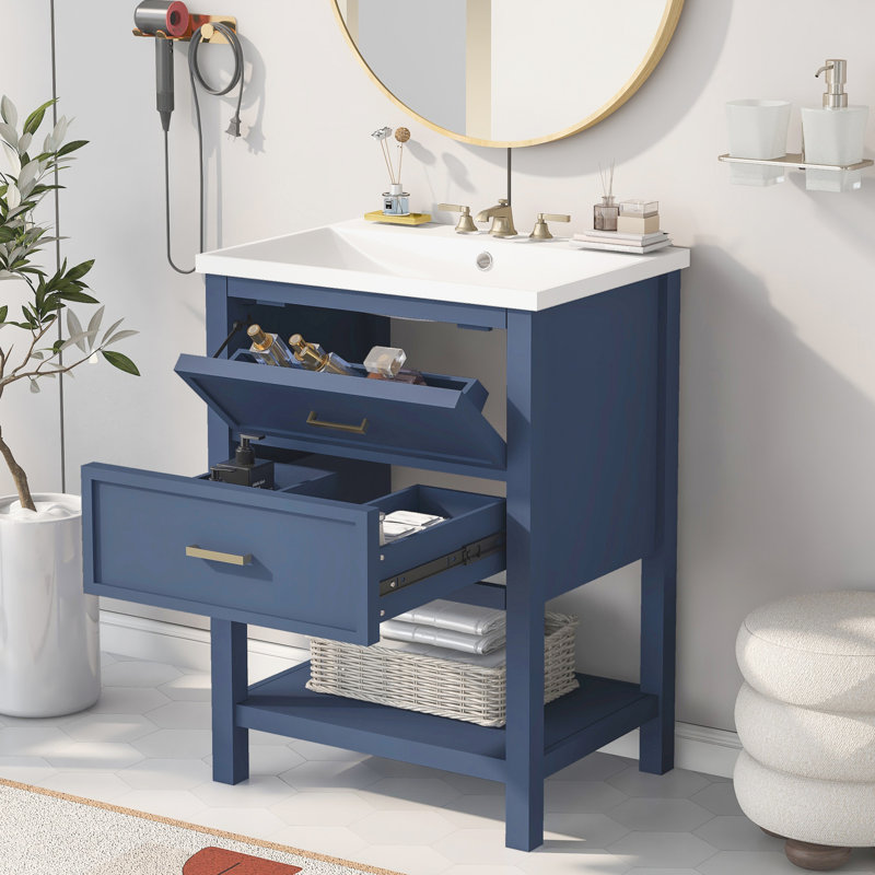 Armoire de rangement moderne avec 2 tiroirs, Bleu
