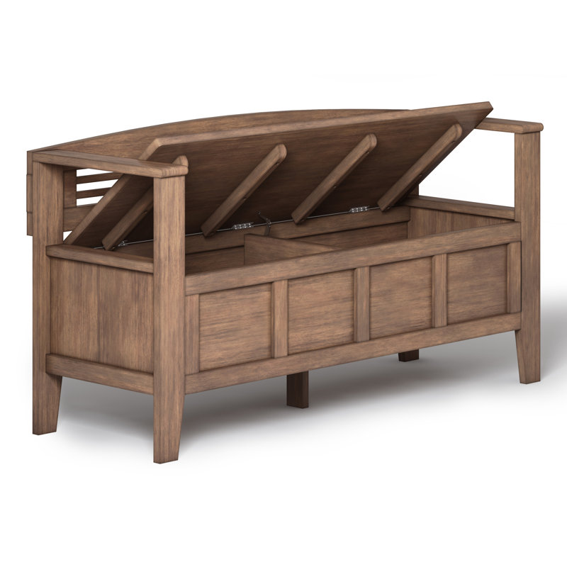 Adams 48"W Solid Wood Contemporary Entryway Storage Bench with Lift-Top Lid and Dual Compartments, Rustic Natural Aged Brown