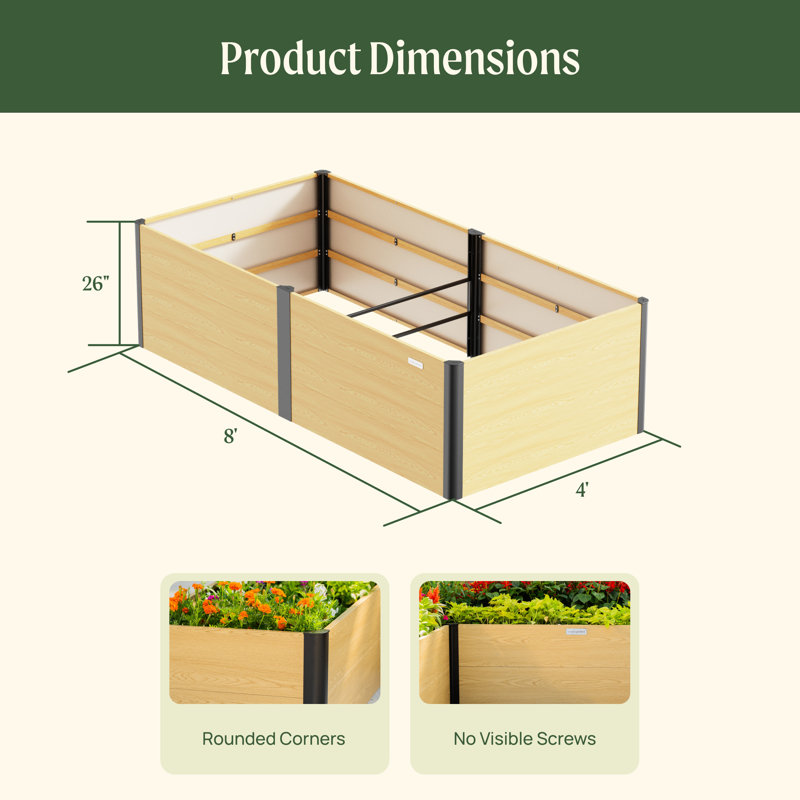 26" Tall 48" Wide Modular Metal Outdoor Raised Garden Bed, 26" H x 48" W x 96" D