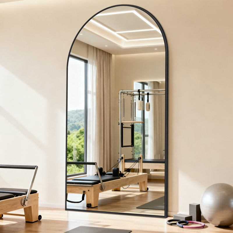 Oversized Arched Metal Framed Full Length Floor Mirror with Stand, Wall Mounted or Leaning Mirror for Bedroom, Home Gym, Living Room, Entryway