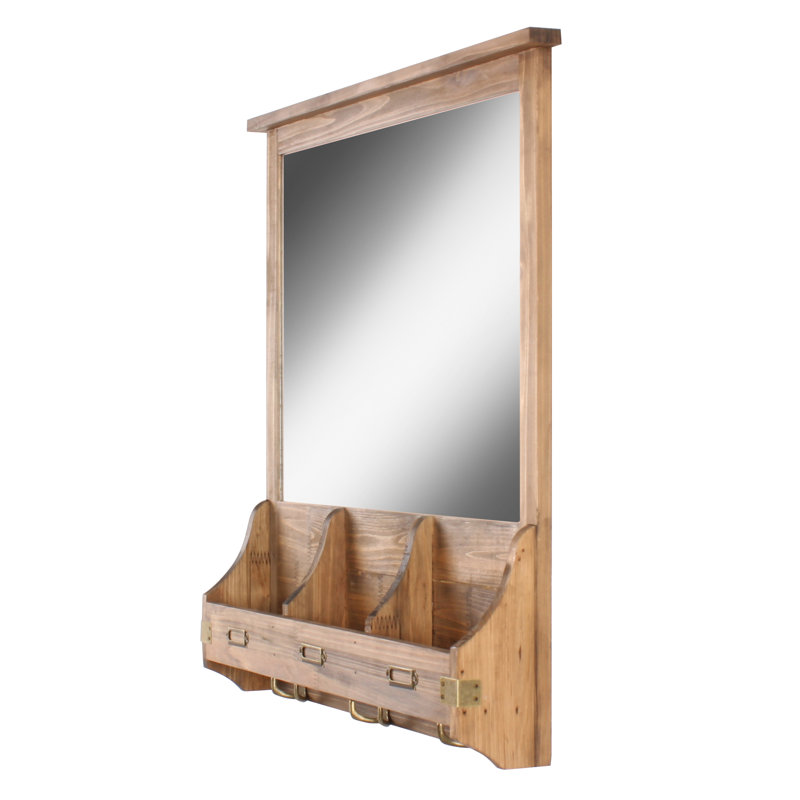 Stallard Rustic Brown Wood Wall Organizer with Mirror
