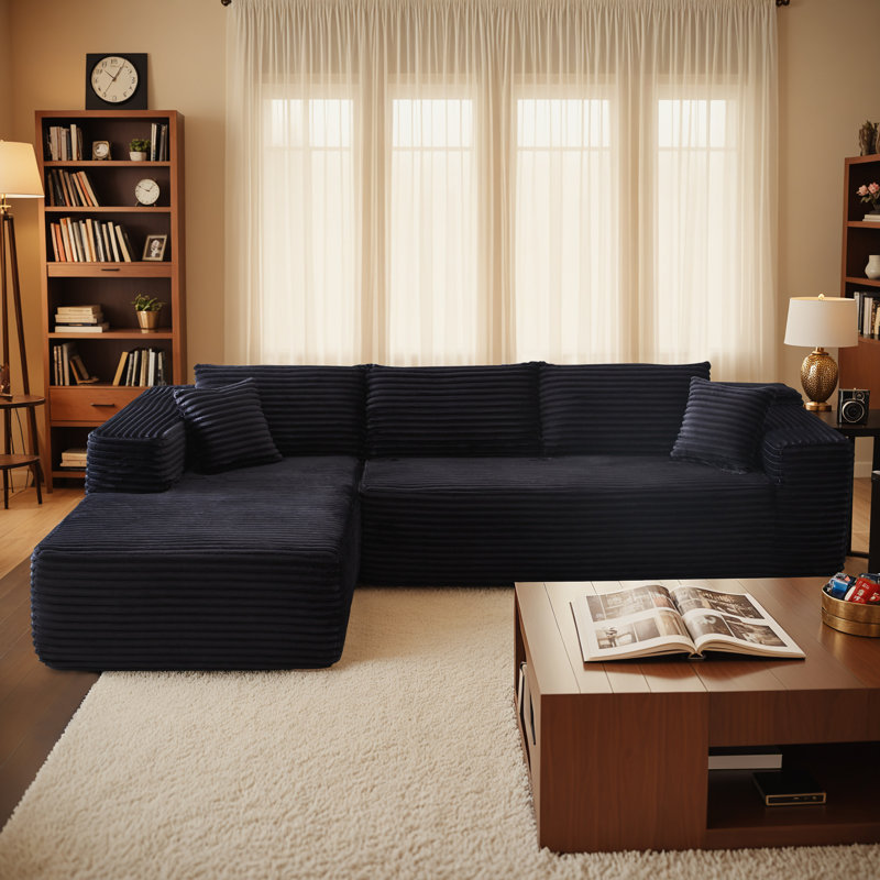 106" Cloud Sectional Couch With Chaise Longue,Boneless l Shaped Modular Modern Sofa With Deep Seat,comfy Corduroy Fluffy Sleeper Couch,no Assembly Required Couch For Living Room