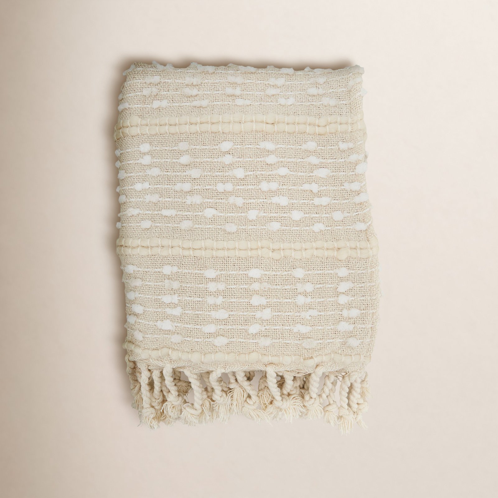 Cotton Blend Hand Woven Throw Blanket, Ivory